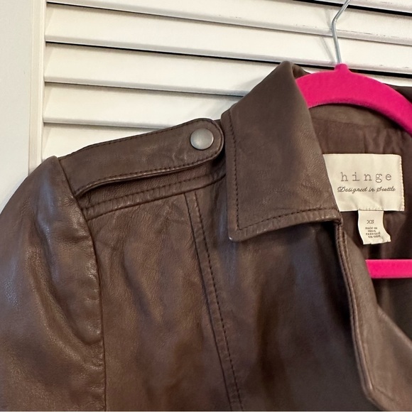 Hinge genuine leather brown moto jacket - Picture 5 of 8